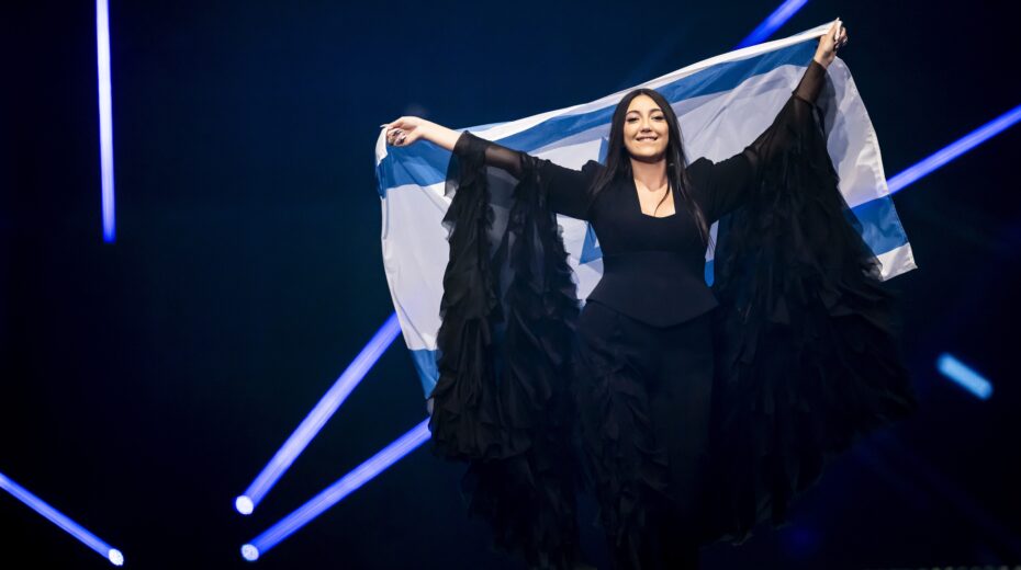 Israeli singer Yuval Raphael performs at the flag parade during the dress rehearsal for the grand final of the 69th Eurovision Song Contest (ESC) in Basel, Switzerland, on May 16, 2025. Photo: EPA-EFE/GEORGIOS KEFALAS