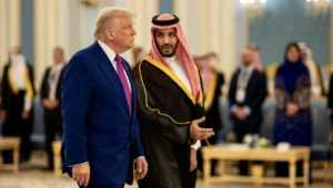 US President Donald Trump with Saudi Crown Prince Mohammed Bin Salman Al Saud, also known as MBS, at the Royal Court Palace in Riyadh, Saudi Arabia, May 13, 2025. Credit: Daniel Torok/White House.