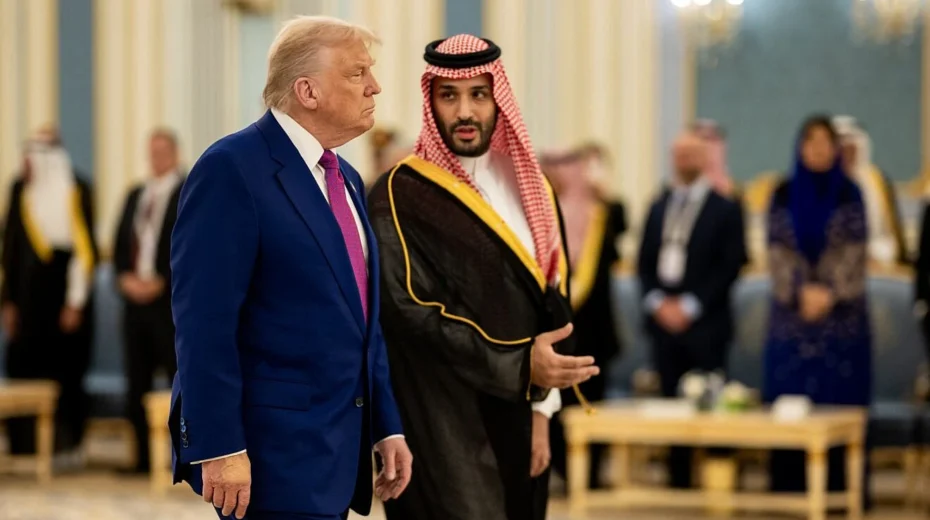 US President Donald Trump with Saudi Crown Prince Mohammed Bin Salman Al Saud, also known as MBS, at the Royal Court Palace in Riyadh, Saudi Arabia, May 13, 2025. Credit: Daniel Torok/White House.