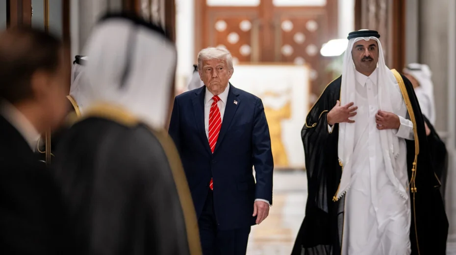 US President Donald Trump attends a state dinner at Lusail Palace in Doha, Qatar, May 14, 2025. Photo by Daniel Torok/White House.