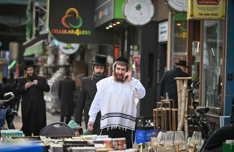 Ultra-Orthodox Jews seen walking on a street in Borough Park neighborhood in the southwestern borough of Brooklyn, New York City on January 12, 2025. Photo by Arie Leib Abrams/Flash90