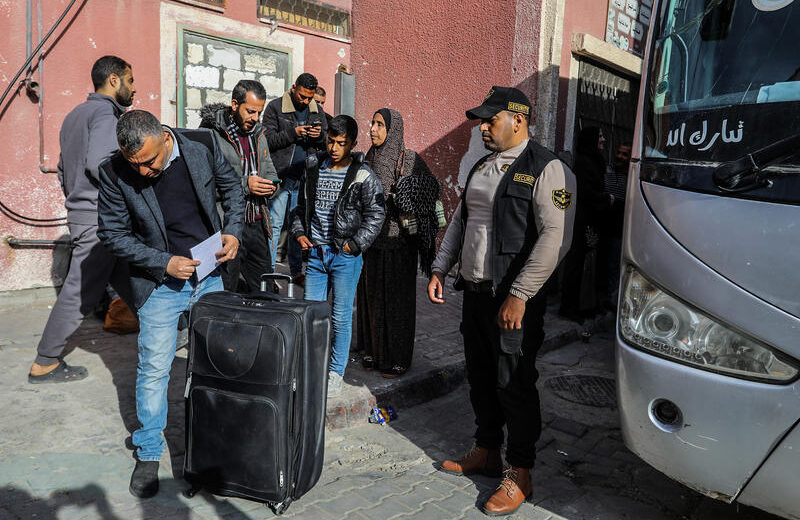 Palestinians wait to board a bus leaving the Gaza Strip during a ceasefire earlier this year. Photo by Abed Rahim Khatib/ Flash90