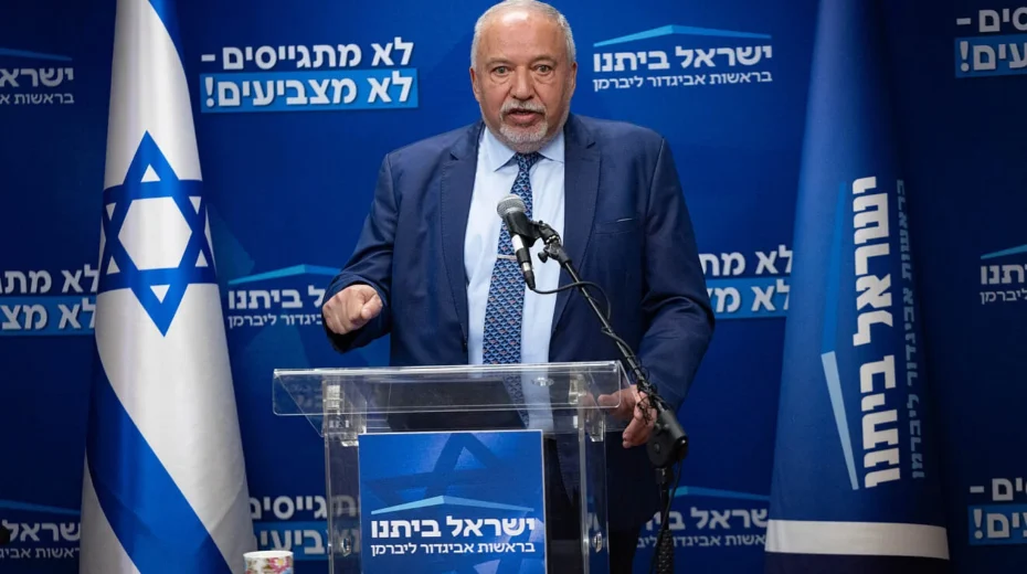 Yisrael Beiteinu Party leader Avigdor Liberman leads a faction meeting at the Knesset in Jerusalem, May 5, 2025. Photo by Yonatan Sindel/Flash90.
