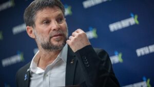 Israeli Finance Minister Bezalel Smotrich leads a faction meeting at the Knesset in Jerusalem, May 12, 2025. Photo by Yonatan Sindel/Flash90.