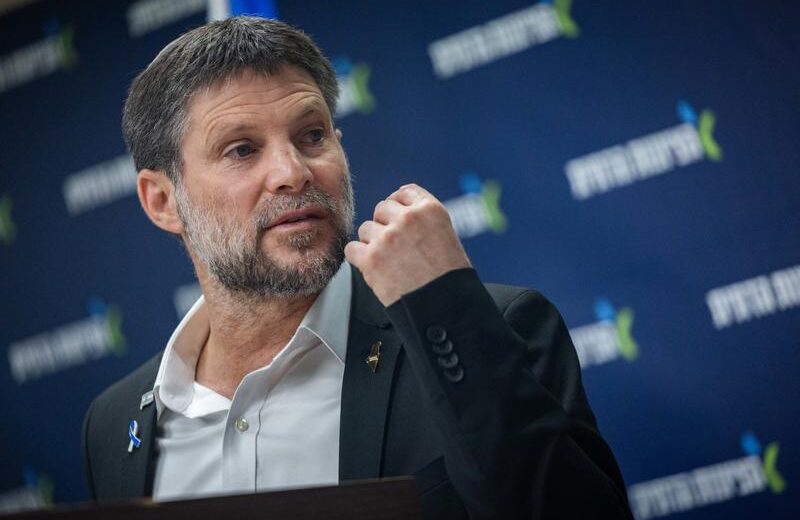 Israeli Finance Minister Bezalel Smotrich leads a faction meeting at the Knesset in Jerusalem, May 12, 2025. Photo by Yonatan Sindel/Flash90.