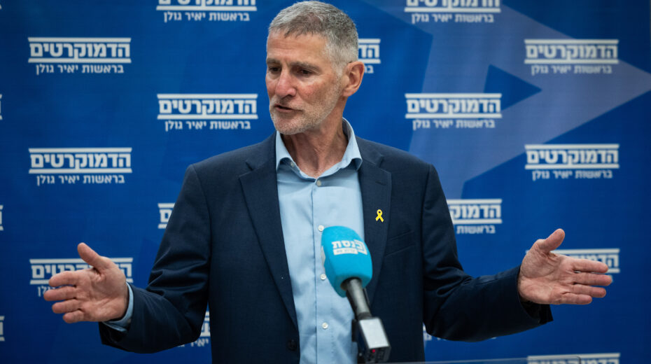 Yair Golan, chairman of "The Democrats," during a faction meeting in the Knesset on May 19, 2025. Photo: Oren Ben Hakoon/Flash90