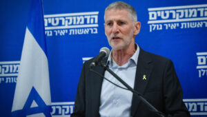 Democratic Party leader Yair Golan holds a press conference in Tel Aviv on May 20, 2025. Photo: Avshalom Sassoni/Flash90