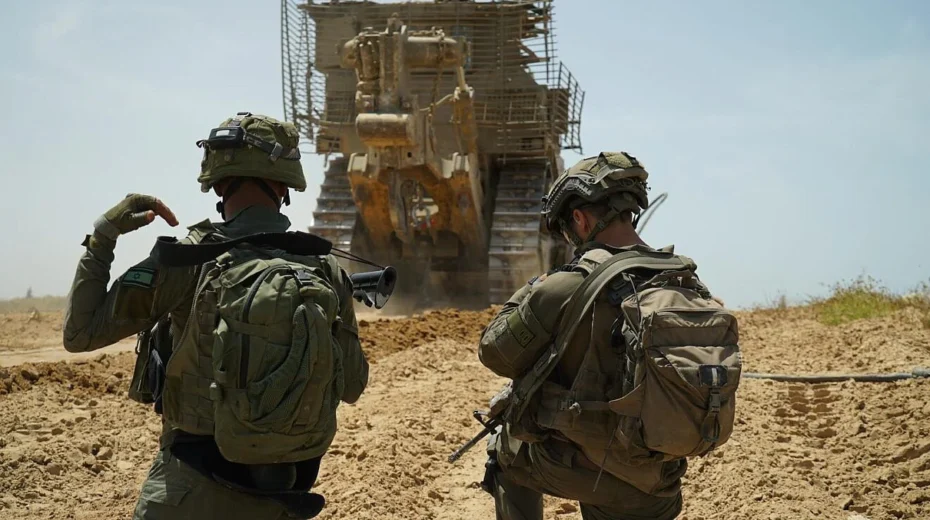 A view of the IDF's D9 and soldiers operating it. Photo courtesy of the IDF Spokesperson's Unit.