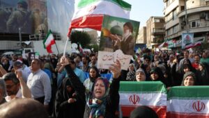 Demonstration against the US and Israel in Tehran, Iran, on June 22, 2025. Photo: EPA-EFE/ABEDIN TAHERKENAREH.