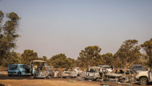 Aftermath of the Nova Festival massacre. Photo by Chaim Goldberg/Flash90