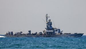Illustration. An Israeli Navy Sa'ar 6-class corvette patrol off the coast of Haifa, on August 1, 2024. Photo by Chaim Goldberg/Flash90