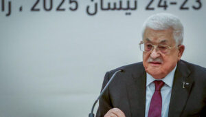 Palestinian President Mahmoud Abbas at the opening session of the Palestinian Central Council, in the West Bank city of Ramallah Wednesday, April 23, 2025. Photo by Flash90