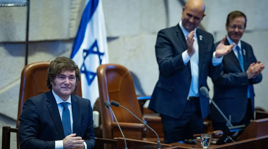 Argentinian President Javier Milei addresses the Knesset in Jerusalem on June 11, 2025. Photo by Yonatan Sindel/Flash90.
