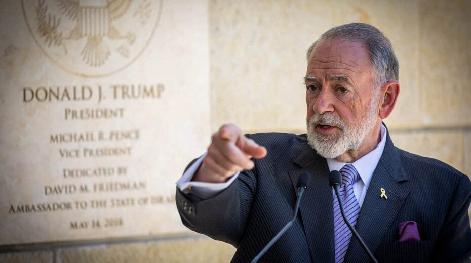 Ambassador to Israel Mike Huckabee holds a press conference at the U.S. embassy in Jerusalem, May 9, 2025. Photo by Oren Ben Hakoon/Flash90.