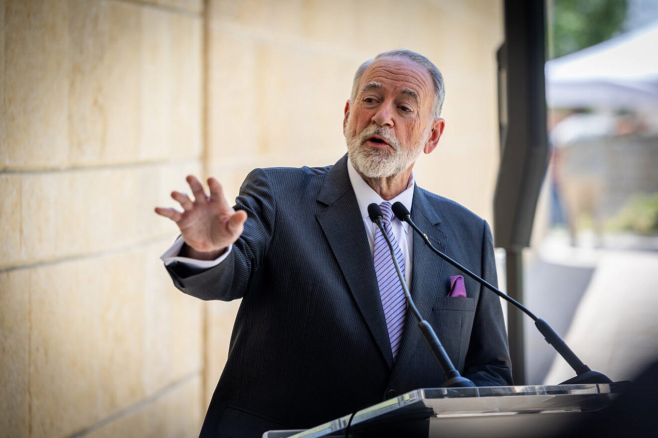 US Ambassador to Israel Mike Huckabee holds a press conference at the U.S. Embassy in Jerusalem, on May 9, 2025. Credit: Oren Ben Hakoon/Flash90.
