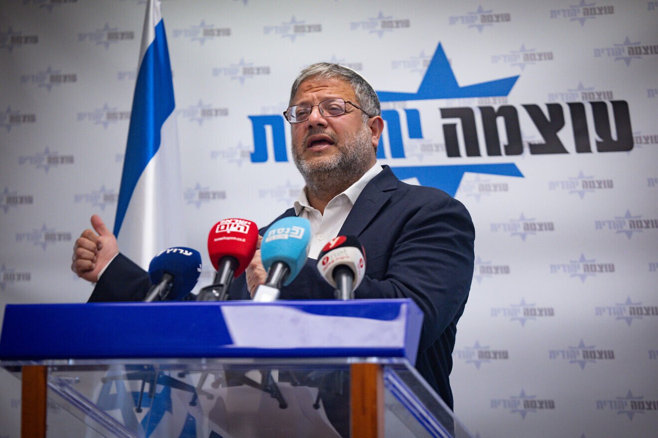 Israeli National Security Minister Itamar Ben-Gvir leads a faction meeting of his Otzma Yehudit Party at the Knesset in Jerusalem, July 21, 2025. Photo by Yonatan Sindel/Flash90.