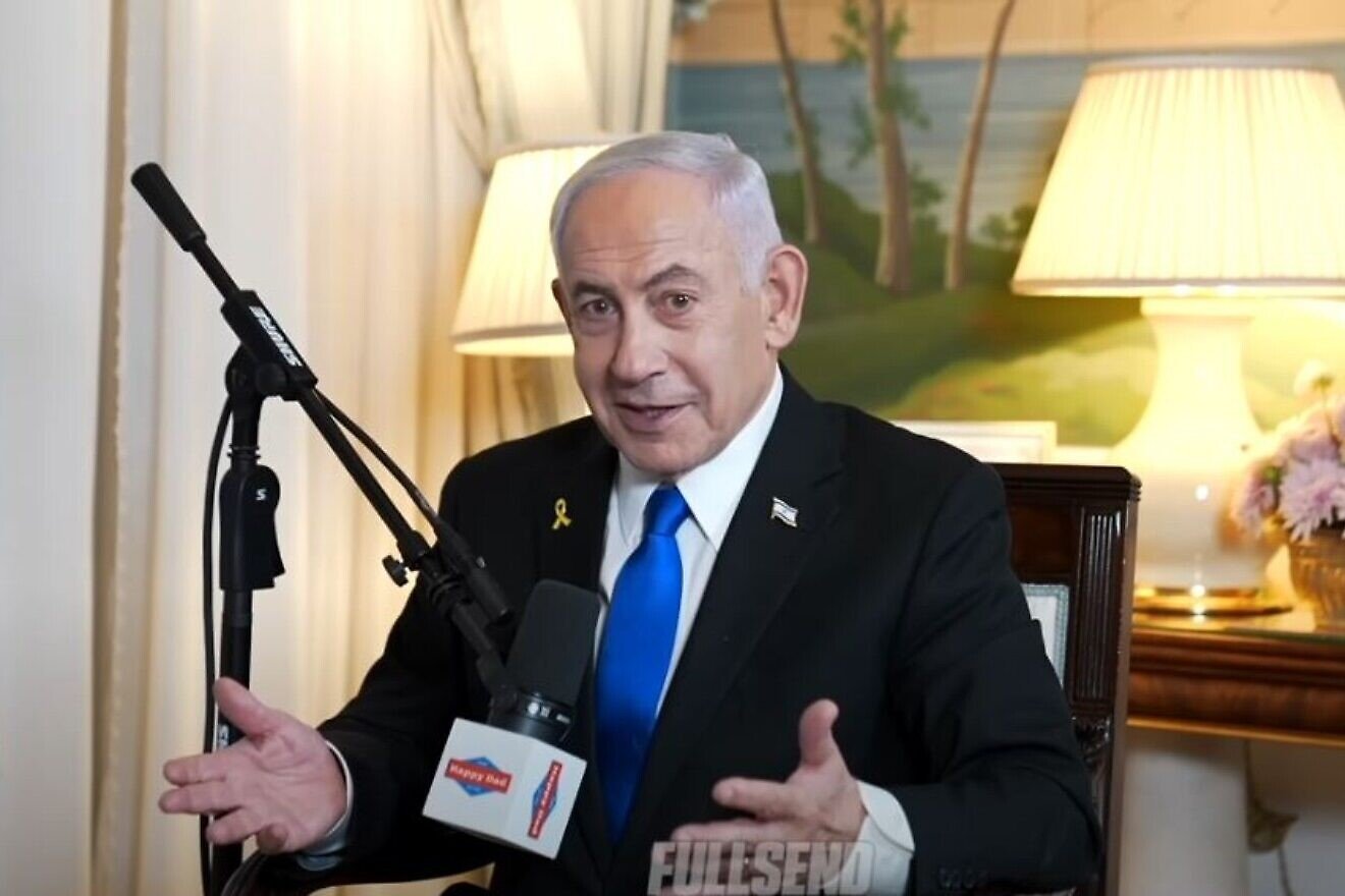 Israeli Prime Minister Benjamin Netanyahu during an interview on the “Full Send Podcast” on July 8, 2025. The interview was broadcast on July 21, 2025. Screenshot: Full Send Podcast/YouTube.