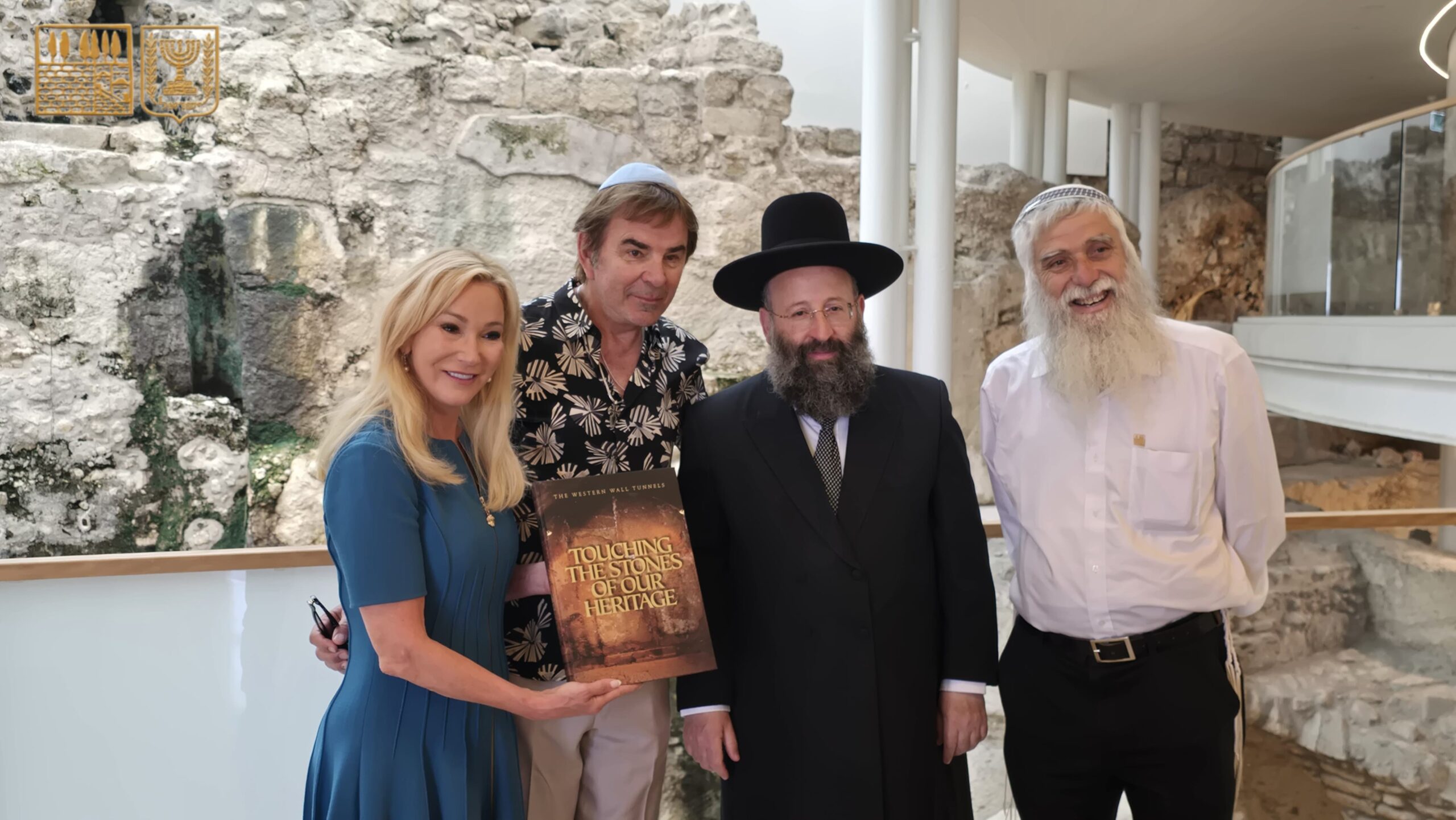 Paula White-Cain with her husband, Jonathan Cain, Western Wall Rabbi Shmuel Rabinowitz, and Western Wall Heritage Foundation CEO Mordechai “Soli” Eliav at the Western Wall plaza. Photo credit Western Wall Heritage Foundation