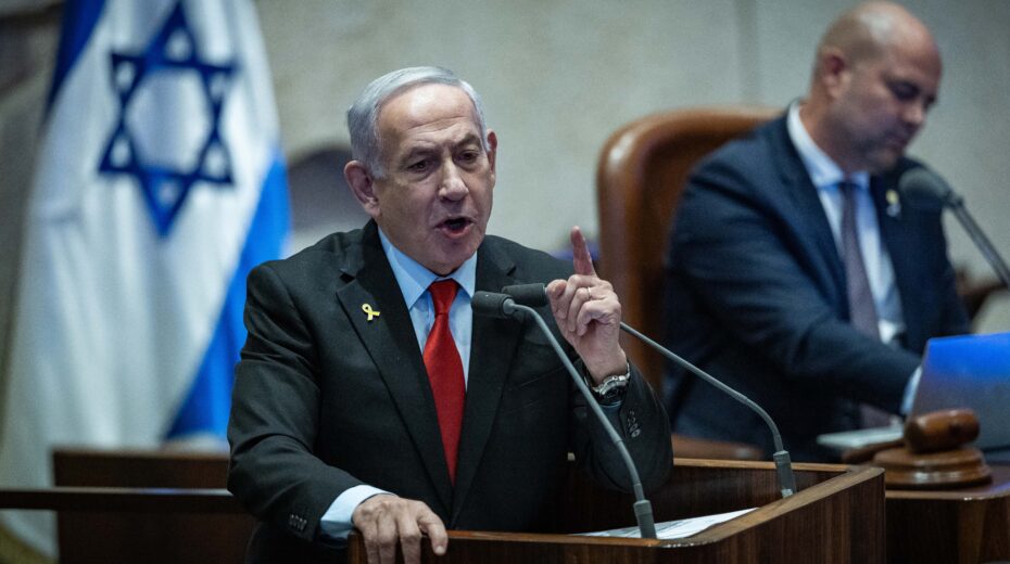 Israeli Prime Minister Benjamin Netanyahu in the Knesset, the Israeli parliament in Jerusalem, on May 28, 2025. Photo: Yonatan Sindel/Flash90