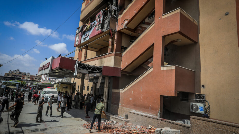 Nasser Hospital in Khan Yunis, in the southern Gaza Strip, was the target of an Israeli airstrike on August 25, 2025. Photo by Abed Rahim Khatib/Flash90