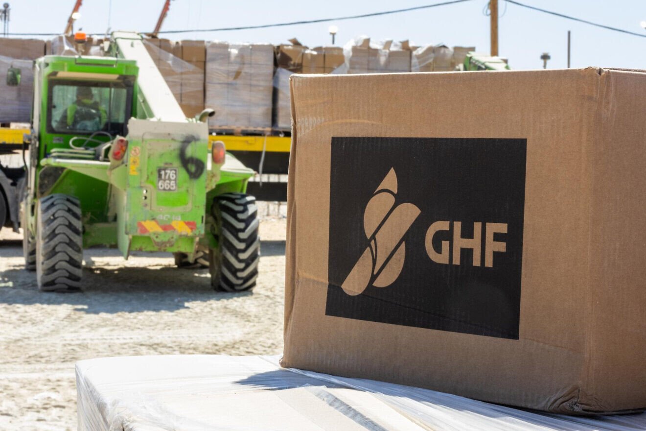 Aid readied for delivery to Palestinian residents of the Gaza Strip in 2025. Credit: Courtesy of Gaza Humanitarian Foundation.