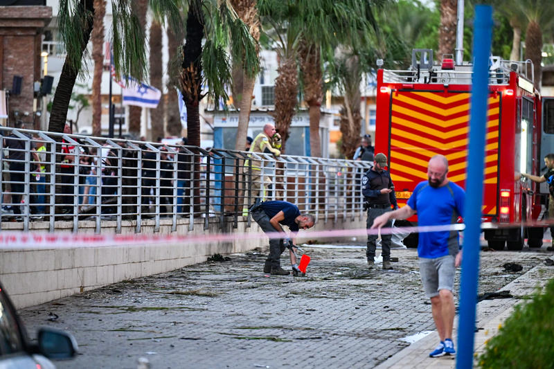 Israeli forces at the scene after a drone from Yemen hit Eilat, September 24, 2025. Photo by Flash90
