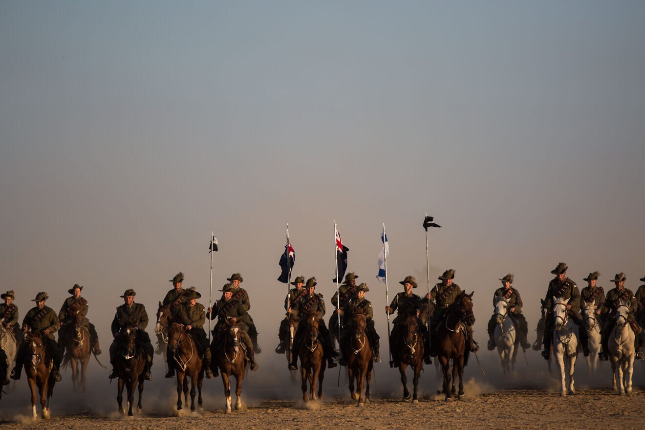 Riders from Australia and New Zealand participate in the Reenactment of the Cavalry Charge in Beersheva River National Park, part of events commemorating the 100th anniversary of the ANZAC liberation of Beersheva in World War I, on Oct. 31, 2017. Photo by Hadas Parush/Flash90.