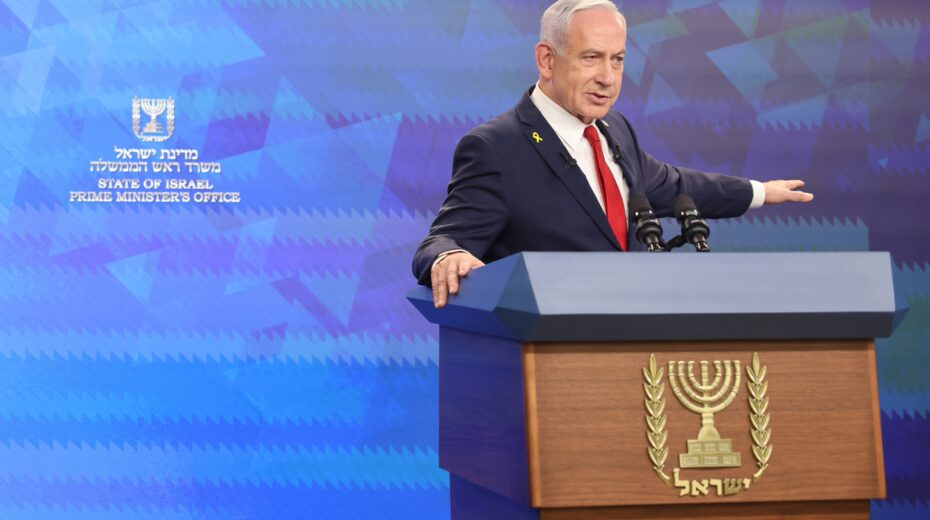 Israeli Prime Minister Benjamin Netanyahu at a press conference at the Prime Minister's Office in Jerusalem, September 16, 2025. Photo: Marc Israel Sellem/POOL