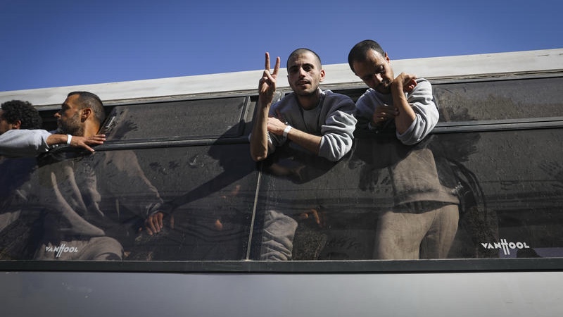 Palestinian prisoners released from Israeli prisons as part of a ceasefire deal between Israel and Hamas arrive in Khan Yunis, in the southern Gaza Strip, on October 13, 2025. Photo by Abed Rahim Khatib/Flash90