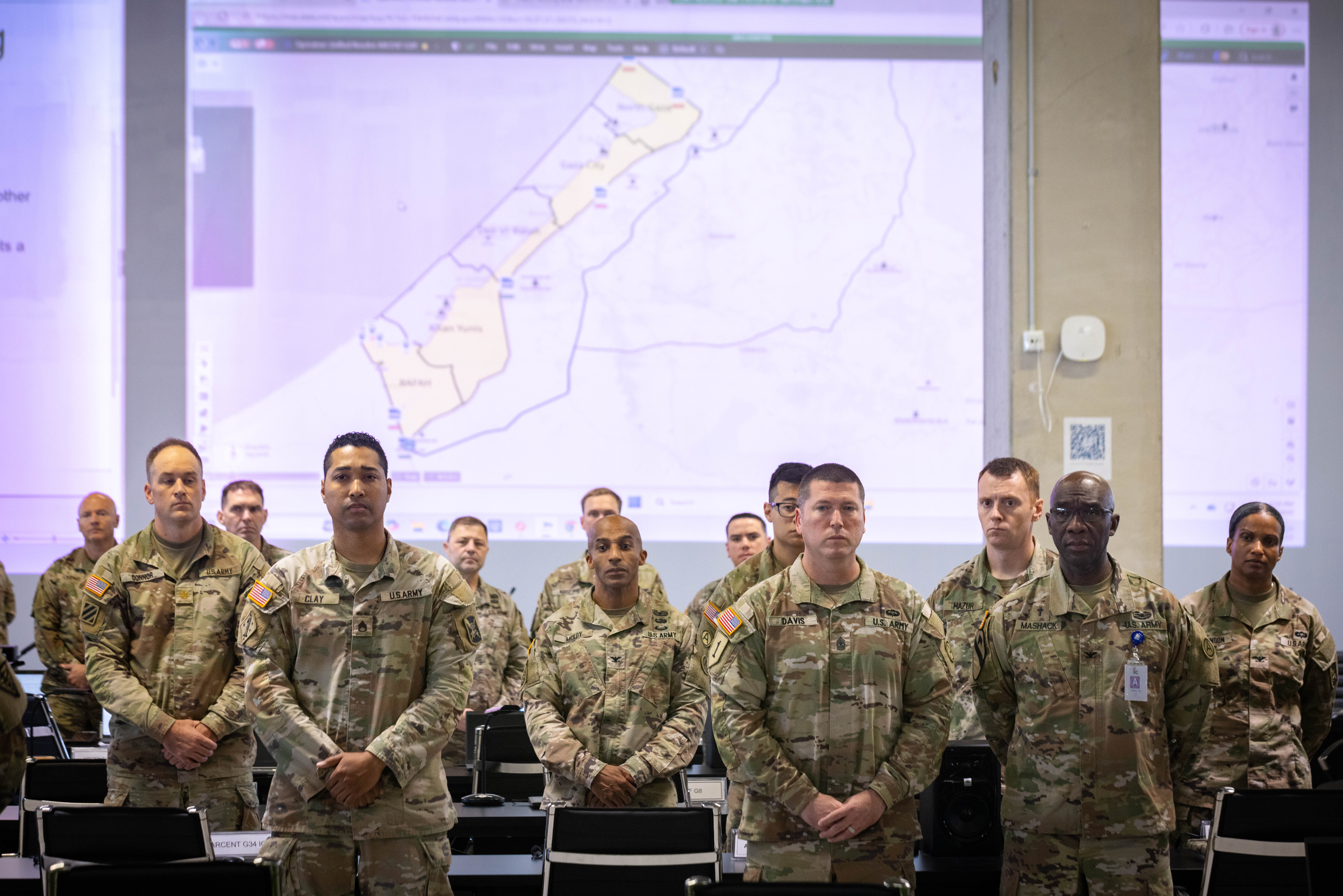 The ‘unprecedented’ US-Israeli coordination center for Gaza US troops at the Civil-Military Coordination Center in Kiryat Gat during Secretary of State Marco Rubio's visit on Oct. 24, 2025. Photo by Olivier Fitoussi/POOL.