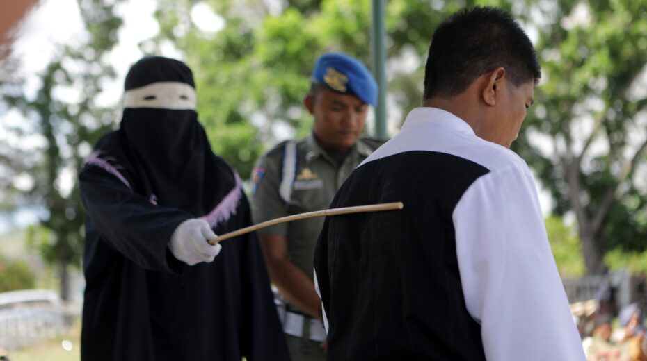 Flogging of an Aceh man in Jantho, Indonesia. Photo: Hotli Simanjuntak/EPA