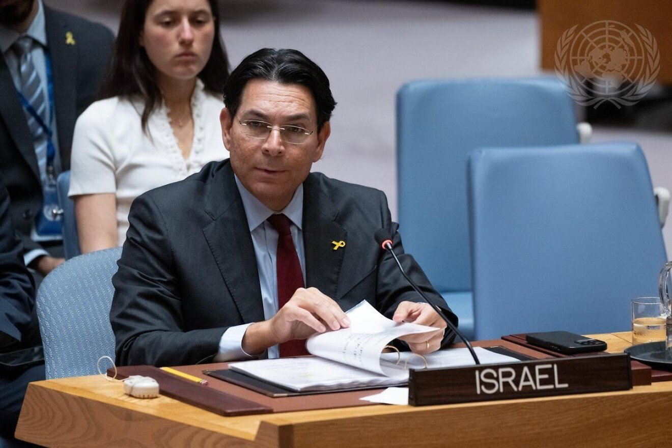 Danny Danon, the Israeli ambassador to the United Nations, addresses the U.N. Security Council meeting on the situation in the Middle East, including the Palestinian question, at the U.N. Headquarters in New York City, on Sept. 29, 2025. Credit: UN Photo/Evan Schneider.