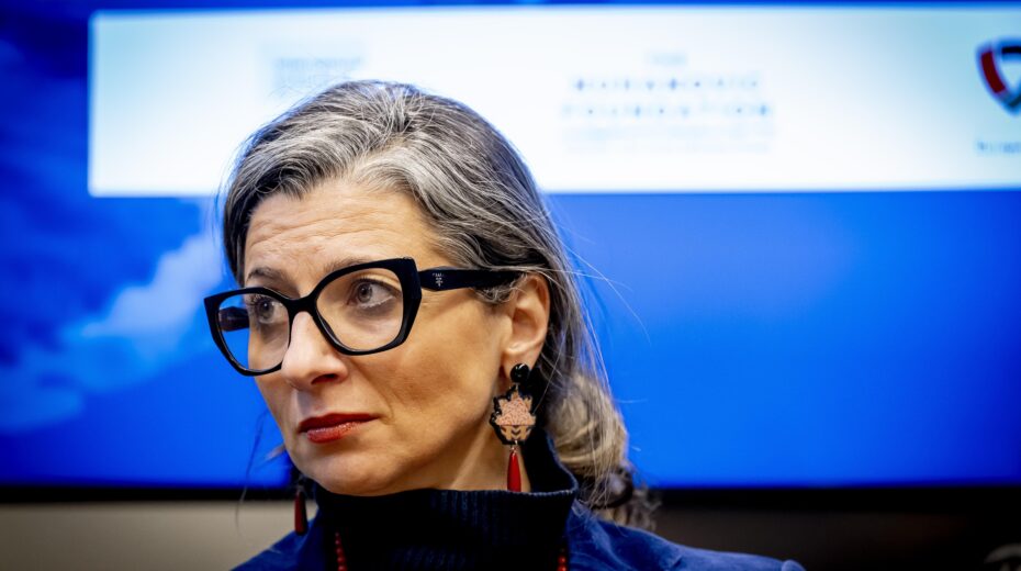 Francesca Albanese, UN Special Rapporteur on Palestinian rights, at an event at the Humanity Hub in The Hague, February 2025. Photo: EPA/Robin Utrecht