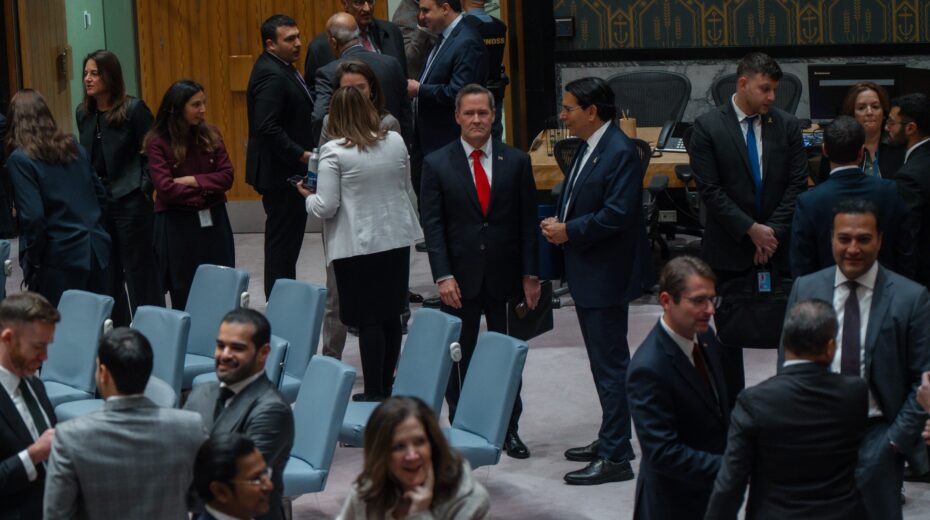 US Representative to the United Nations Mike Waltz (center) speaks with Israeli Representative to the United Nations Danny Danon (center left) during the UN Security Council meeting before the vote on the US-drafted resolution for an international stabilization force in Gaza at United Nations Headquarters in New York, New York, USA, on November 17, 2025. EPA/OLGA FEDOROVA
