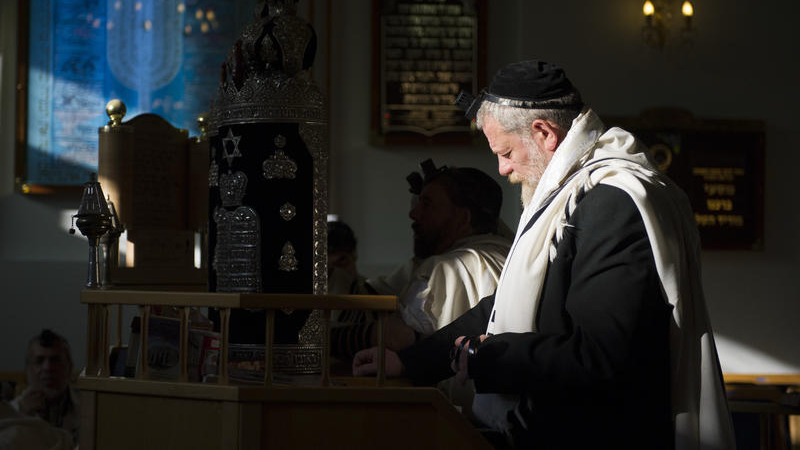 Jewish men pray inside the Chaare Tzion synagogue in Brussels, Belgium. Photo by Johanna Geron/FLASH90