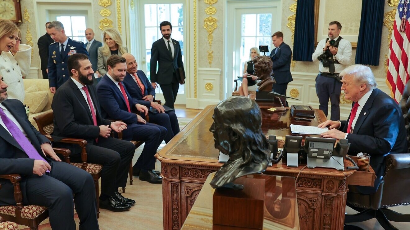 Syrian President Ahmed al-Sharaa met with U.S. President Donald Trump in the first time that a Syrian head of state has visited the White House, Nov. 10, 2025. Credit: Social media post by the Syrian presidency.