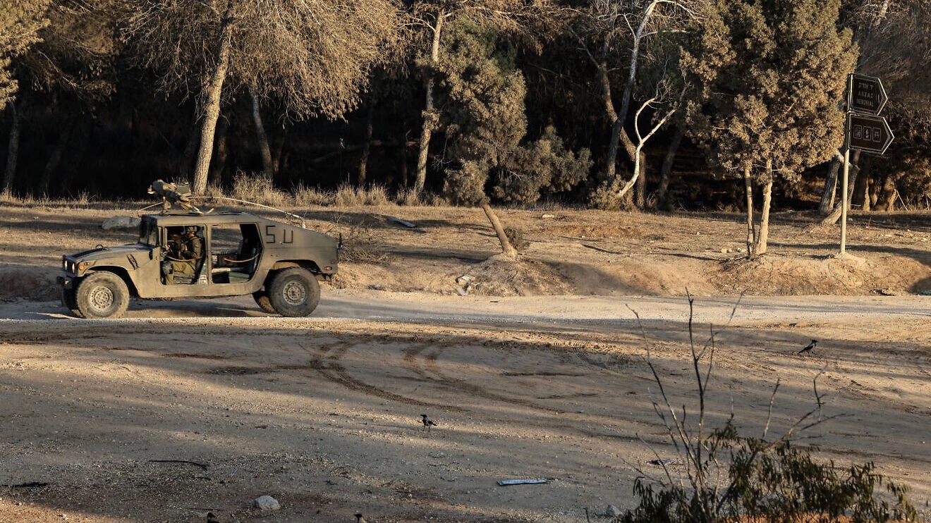 Israeli soldiers patrol in southern Israel near the Israeli border with the Gaza Strip, Nov. 17, 2025. Photo by Tsafrir Abayov/Flash90.