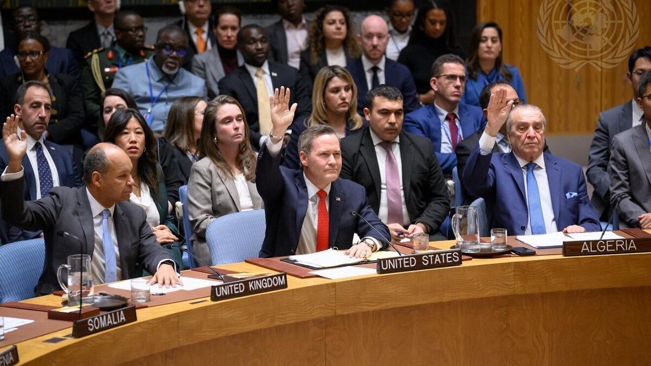 The United Nations Security Council votes 13-0, with two abstentions, to adopt resolution 2803 (2025), supporting Washington's plan for Gaza's future, Nov. 17, 2025. Credit: Loey Felipe/UN Photo.