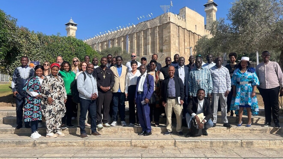A delegation of prominent African Christian leaders visiting the Cave of the Patriarchs in Hebron, Judea, Oct. 28, 2025. Credit: Courtesy of the Deputy Foreign Minister's Office.