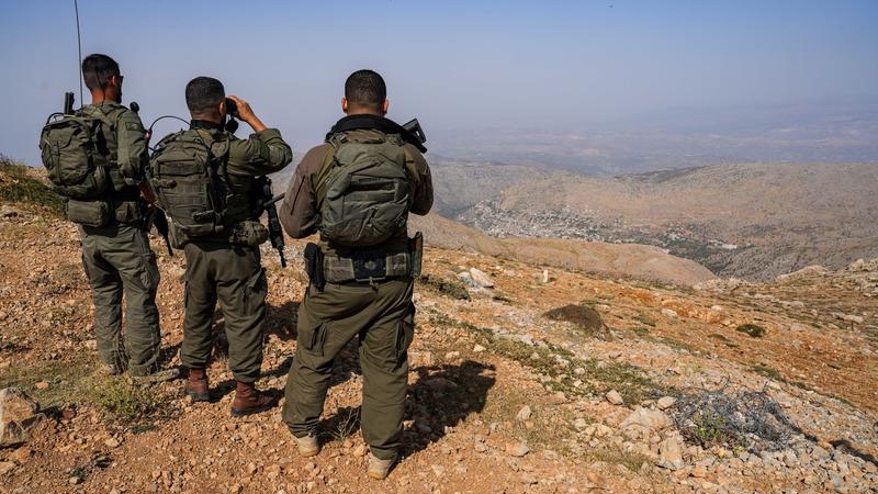 Israeli soldiers seen in the Syrian side of Mount Hermon, August 12, 2025. Photo by Ayal Margolin/Flash90