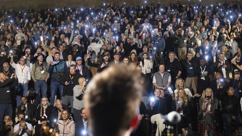 A delegation of more than a thousand Evangelical Christians attend a special prayer outside Jerusalem’s Old City, December 4, 2025. Photo by Chaim Goldberg/Flash90