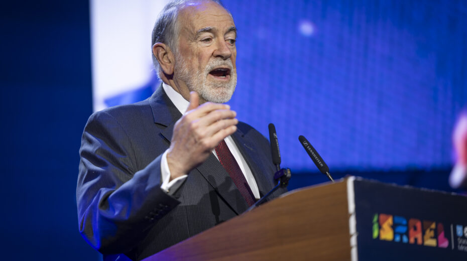 US Ambassador to Israel Mike Huckabee speaks during the FOZ (Friends of Zion, a pro-Israel Christian organization) Ambassador Summit in Jerusalem on December 7, 2025. Photo: Yonatan Sindel/Flash90
