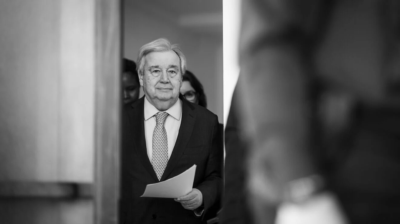 António Guterres, secretary-general of the United Nations, briefs the press after the Informal Meeting on Cyprus, Geneva, March 18, 2025. Credit: Violaine Martin/UN Photo.