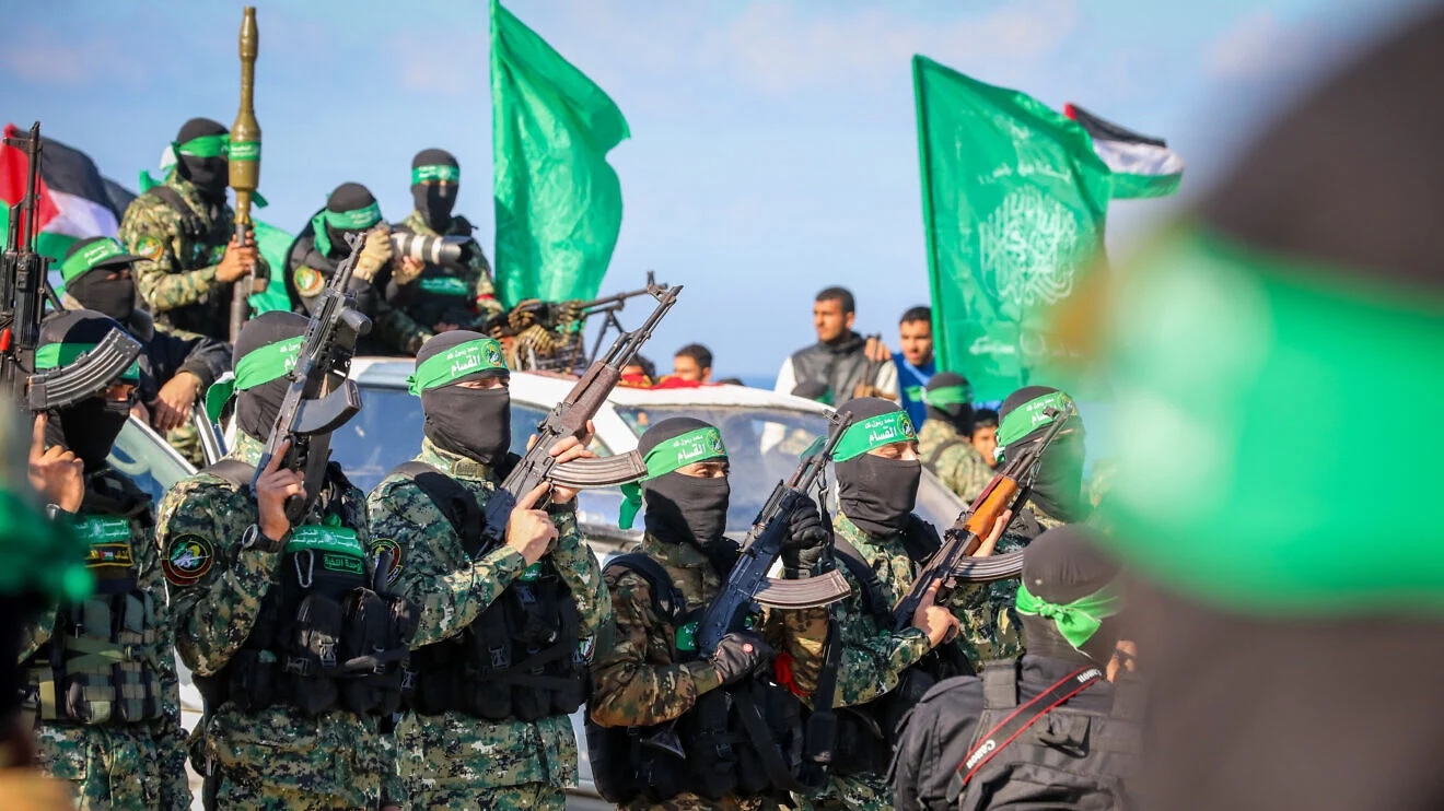 Hamas terrorists in Gaza City, Feb. 1, 2025. Photo by Ali Hassan/Flash90.