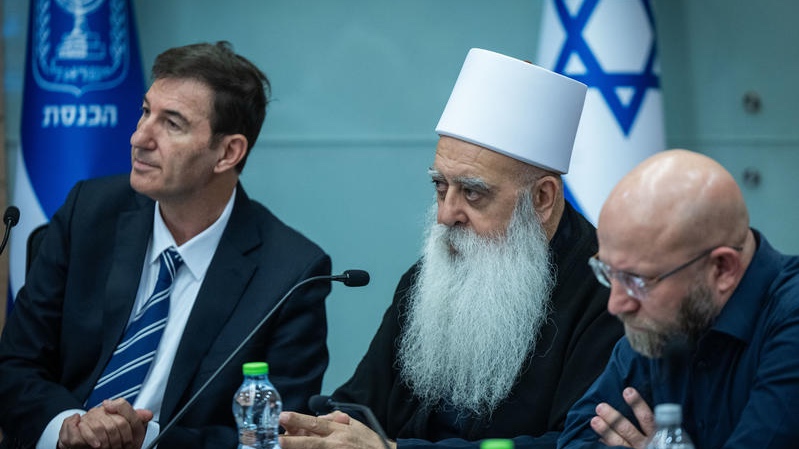 Spiritual leader of the Druze in Israel, Muwaffaq Tarif, attends a meeting of the Knesset Foreign Affairs and Defense Committee. Photo by Yonatan Sindel/Flash90