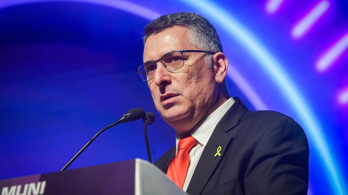 Israeli Foreign Minister Gideon Sa'ar speaks at the Muni Expo 2025 conference in Tel Aviv on July 15, 2025. Photo by Avshalom Sassoni/Flash90.