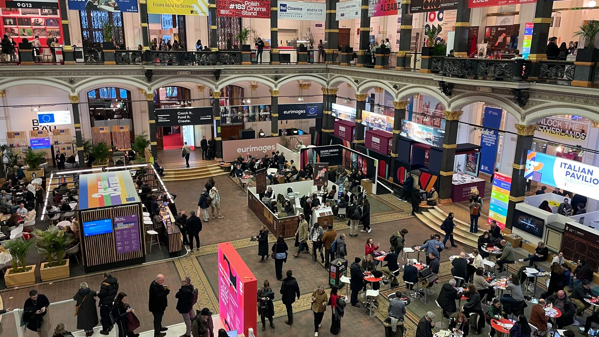 The main hall of the European Film Market at the 76th Berlin International Film Festival, Feb 16, 2026. Photo by Orit Arfa.