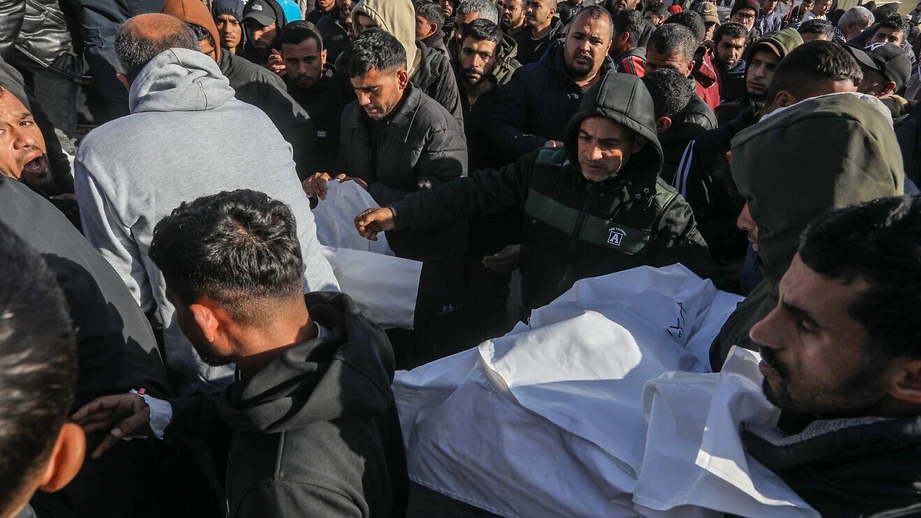 Palestinians gather outside Nasser Hospital in Khan Yunis, in the southern Gaza Strip, after an Israeli airstrike on Jan. 31, 2026. Photo by Abed Rahim Khatib/Flash90.