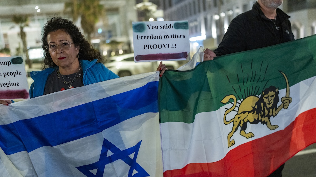 This time it's more complicated than in the Book of Esther. Members of the Iranian-Jewish community in Israel protest in Tel Aviv on February 14, 2026, in support of the Iranian people. Photo: Erik Marmor/Flash90