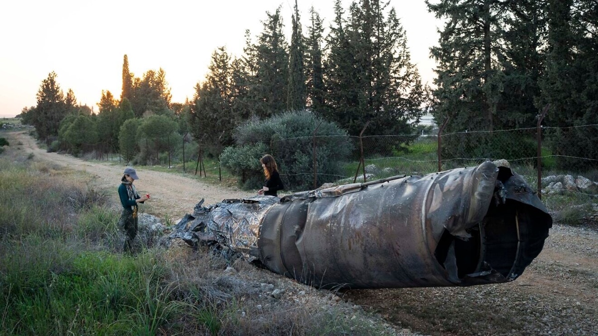 Debris from a missile fired from Iran that fell in a field in central Israel, March 10, 2026. Photo by Flash90.
